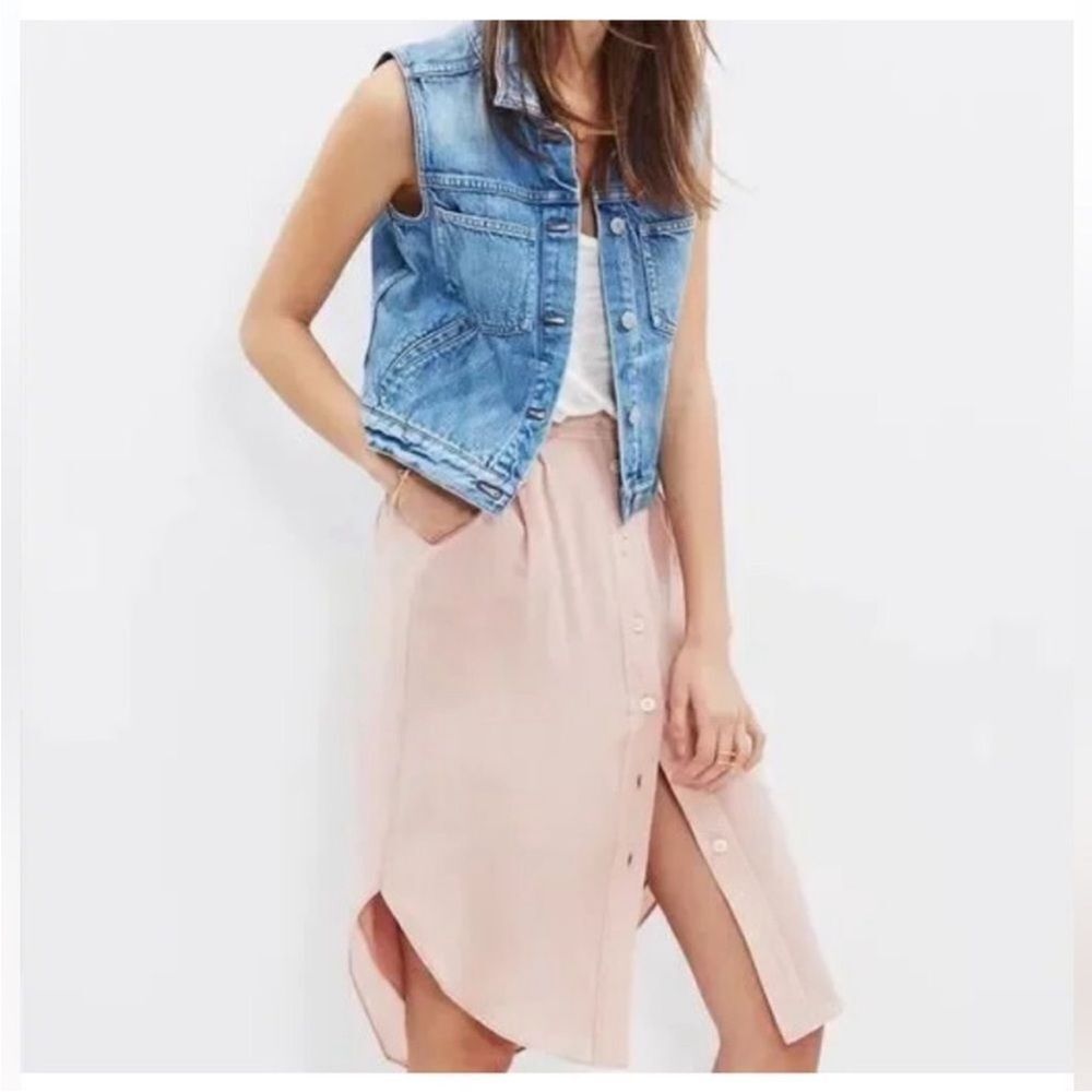 Madewell 100% Silk Island Button Front Skirt Light Pink Size xsmall